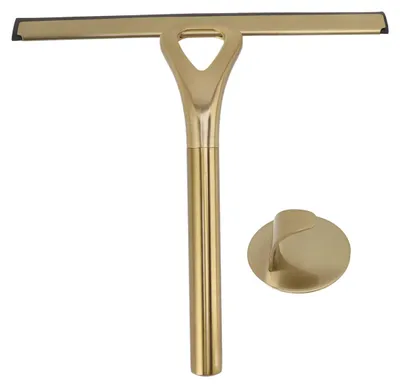 Produktbild von Duschabzieher Edelstahl 304, Glasabzieher für Dusche, Fenster & Auto, streifenfreie Reinigung, für Bad, Spiegel & Fliesen, mit Haken, ergonomischer Griff, gold