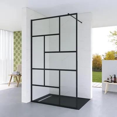Produktbild von Walk-In-Dusche Duschwand 110x200 cm schwarz Duschabtrennung 8mm NANO ESG Sicherheitsglas Duschtrennwand mit Stabilisator