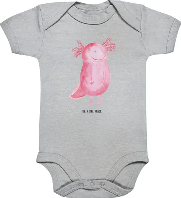 Produktbild von Mr. & Mrs. Panda babykleidung body Axolotl Glücklich 12. - 18. Monat - Heather Grey - Geschenk, Lebensfroh, Strampler Baby, overall, baumwoll, Lurch, Motivation, Babybody