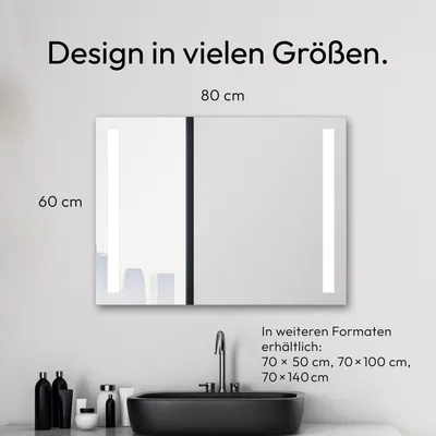 Immagine prodotto di Specchio da bagno con illuminazione TALOS Light - specchio da bagno 80 x 60 cm - con fori luminosi retroilluminati - colore chiaro bianco neutro