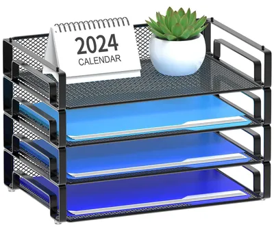 Produktbild von Briefablage 4 Stück, A4 Format, Mesh Material, stapelbarer Organizer für Büro