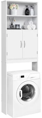 Image de Armoire de salle de bain avec espace lave-linge - Blanc - 195 cm de haut - 2 portes et étagère réglable - Pour toilettes et lave-linge