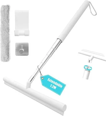 Zdjęcie produktu dla Stojak pod prysznic z półką na buty – 120 cm – biały