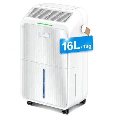 Produktbild von Luftentfeuchter 16 L/Tag, leise mit Schlafmodus, automatischem Neustart, Überlaufschutz & Kindersicherung, ideal für Räume bis 110 m³