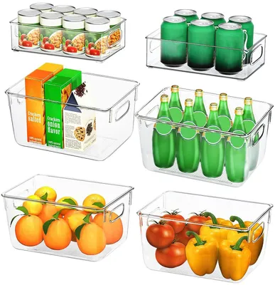 Imagen del producto de FINEW, juego de 6 organizadores para nevera (4 grandes/2 medianos), sin BPA – Dimensiones: 4 grandes: 29 x 19 x 15 cm / 2 pequeños: 26 x 15 x 7 cm
