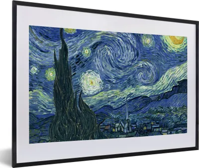 Produktbild von MuchoWow® Gerahmtes Poster Sternennacht - Gemälde - Alte Meister - Vincent van Gogh 60x40 cm - Poster mit Schwarzem Bilderrahmen Wandposter Rahmen Foto Bilder - Schlafzimmer - Plakat in Rahmen - Drucken