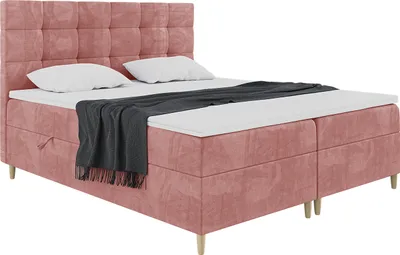 Produktbild von MEBLINI Boxspringbett mit Bettkasten - Gepolstert Doppelbett mit Matratze und Topper - Polsterbett mit Stauraum - Bett mit Kopfteil - Stauraumbett - DICO - 160x200 - H4/Rosa Samt