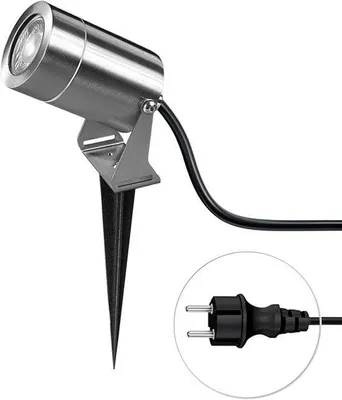 Produktbild von LED-Gartenleuchten aus Edelstahl mit Stromanschluss und Erdspieß