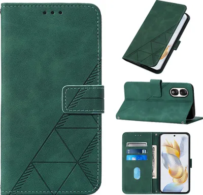 Produktbild von Hülle für Honor 90 Prägung Flip Leder Kartenfächer Schutzhülle mit Ständer Grün