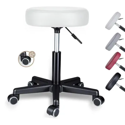 Produktbild von Theo&Cleo Rollhocker höhenverstellbar, Bürohocker mit Gummirollen, 360° drehbar Hocker, Sitzhocker Werkstatt, Drehhocker ergonomisch, Weiß