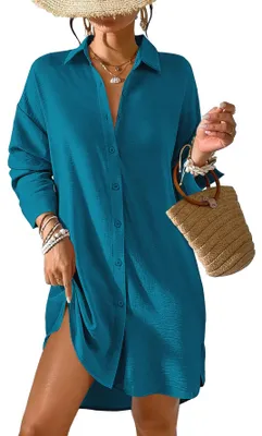 Productafbeelding van Tanmolo dames strandjurk, zomer, strandtuniek, omslagdoek, turquoise, maat S