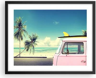 Produktbild von Gerahmtes Poster - Schwarzer Rahmen - Auto Surfbrett Strand Ozean - 50x40 cm - Wand Bild - Wanddeko - Wandbilder - Wandposter - Bilderrahmen - Bilder - Kunstdruck - Wandbild - P2BAA50x40-2835