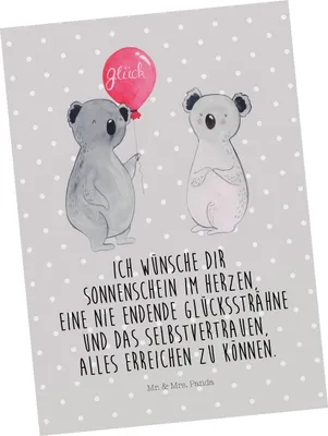 Produktbild von Mr. & Mrs. Panda Postkarte, Koala Luftballon, Grau Pastell, Geburtstags- & Dankeskarte, Karton, 150x1mm, langanhaltende Druckfarbe, blanko Rückseite.