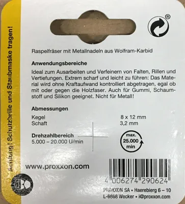 Immagine prodotto di Proxxon Raspelfräser Form Kegel 8x12mm zur Holzbearbeitung, Stainless Steel