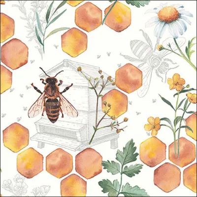 Produktbild von 20 Servietten Honeycomb - Bienenkönigin an Honigwaben 33x33cm