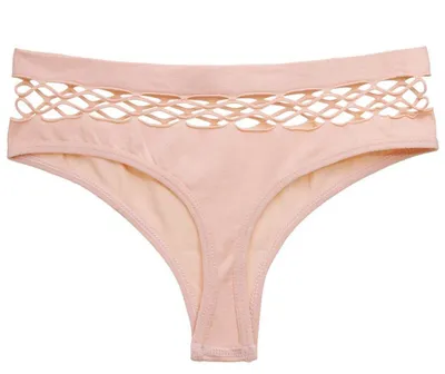 Produktbild von Unterhosen - Damen - sinnliche Strings - feminine elastische Slips - hoher Bund - mit Netzstoff - Rosa