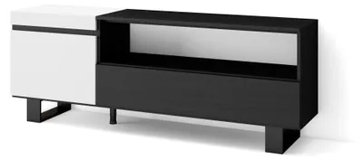 TV-Lowboard 150x57x35cm, für TVs bis 65", Weiß/Schwarz