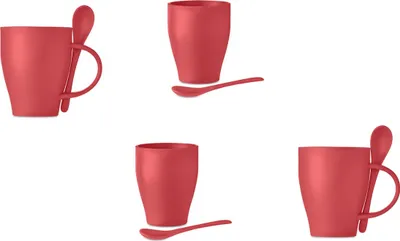 Produktbild von Wiederverwendbarer Kaffeebecher mit Löffel aus PP.  Dieser Becher wird mit praktischen Löffel geliefert, den Sie im Henkel ablegen können. Füllmenge: 300 ml.