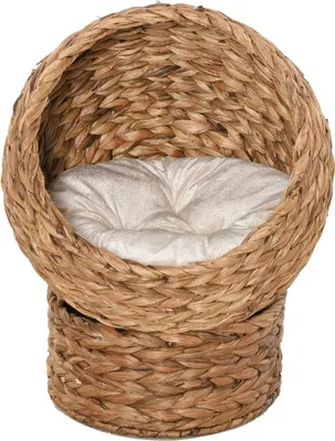 Produktbild von Rattan Katzenkorb Katzenhöhle Katzenhütte Katzenbett mit Kissen Haustierbett Wasserhyazinthe Braun 50 x 42 x 60 cm