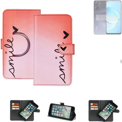 Produktbild von K-S-Trade Schutzhülle Handyhülle kompatibel mit Realme 10 Hülle cover bookstyle Etui ''smile'' rot Standfunktion Kameraschutz (1Stk)