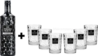 Produktbild von Three Sixty Set Geschenkset ? Three Sixty Black Vodka Wodka 1L 1000ml (42% Vol) + 6x Tumbler 0,2l 200ml Facettenschliff Glas- [Enthält Sulfite]