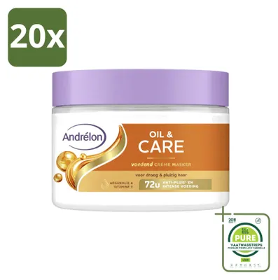 Image de 20 masques capillaires crème Andrélon, enrichis en huile et soin, pour cheveux secs et crépus - 300 ml - Pack économique - 20 pièces