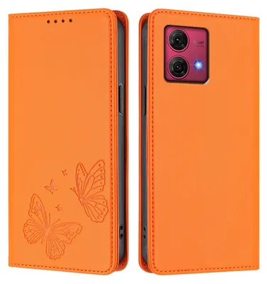 Produktbild von Lederhülle für Motorola Moto G84, Schmetterling Prägung Leder Brieftasche Schutzhülle mit Ständer Orange