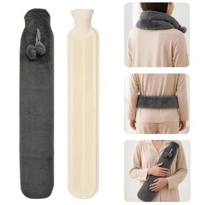Produktbild von Lange Wärmflasche mit weichem Bezug 2 L Nackenwärmflasche 72 x 12cm Hot Water Bottle Bettflasche Schlauch Gummi-wärmflasche mit bezug Wärmeflasche