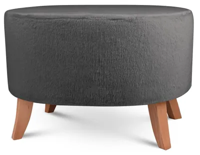 Produktbild von MG Design Ovaler Kunstfell-Hocker 62 x 72 cm in Grau mit Holzbeinen - Gepolsterter Fußhocker für Wohnzimmer oder Schlafzimmer