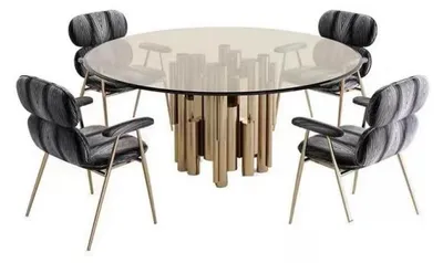 Produktbild von Designer Tisch Goldener Esszimmertisch Runder Glas Tisch Luxus Möbel