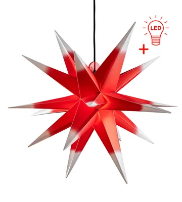 Produktbild von LED Weihnachtsstern 3D ROT WEISS 55 cm INKL. LED-LEUCHTMITTEL (auswechselbar) Faltstern Außenstern Adventsstern wetterfest für außen und innen 4m Kabel