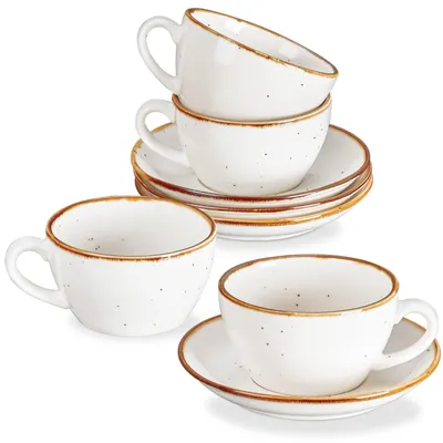 Cappuccino-Tassen Set 4er, 190ml, Porzellan, cremeweiß, rustikal