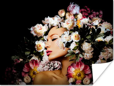 Produktbild von MuchoWow® Poster Frauen - Blumen - Rosen - Porträt 160x120 cm - Foto Plakat