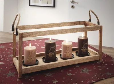 Produktbild von Kerzenhalter "Mangoholz" Kerzenleiste aus Holz 58 cm lang für 4 große Stumpenkerzen / Teelichte, Kerzenständer