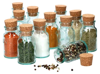 Produktbild von 6 runde Gewürzgläser 125 ml + Naturkorkdeckel Glasdosen Vorratsbehälter recyceltes Aufbewahrung