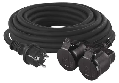 Verlängerungskabel 25 m / 2 Steckdosen / schwarz / Gummi / 250 V / 1,5 mm2
