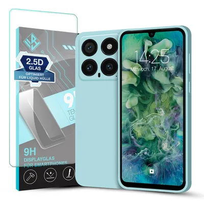Produktbild von Hülle für Xiaomi 14 mit 9H Displayglas Displayschutz Case Cover Bumper Smartphone Softgrip Schutzhülle Farbe: Hellblau