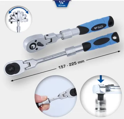 Obrázek produktu pro Brilliant Tools 1/4" teleskopická reverzibilní ráčna s ohebnou hlavou (175 - 225 mm)