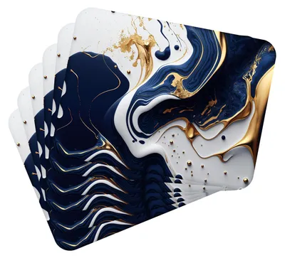 Produktbild von MG Design Set aus 6 Kork-Platzsets - Marble Blue and Gold 3 - 30 x 40 cm - hitzebeständig & abwischbar, mit Korkrückseite