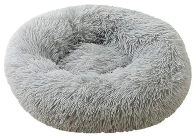 Image de Lit pour chien, lit pour chat, doux, rond, en peluche, 70 cm, gris clair