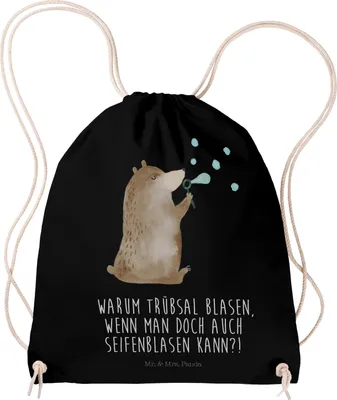 Produktbild von Mr. & Mrs. Panda Jutebeutel Bär Seifenblasen - Schwarz - Geschenk, gym rucksack, Drawstring Bag, Stoffbeutel, wander, Lustig Sein Glücklich Traurig Happy, Teddy