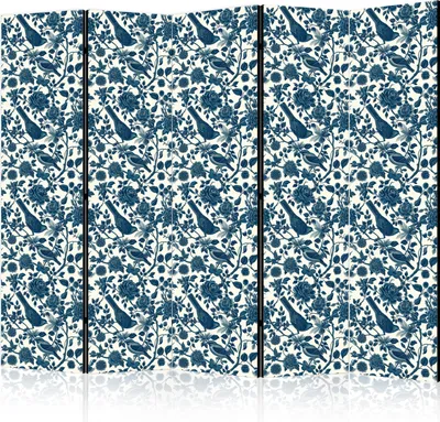 Obrázok produktu pre Paraván jednostranný Kvety 225x172 cm 5-dielny modrý