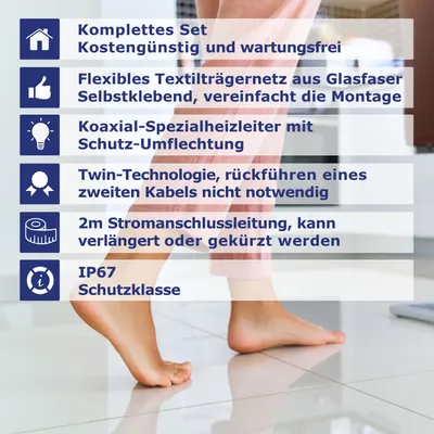 Produktbild von VILSTEIN Elektrische Fußbodenheizung 150W - Komplett-Set - Für nahezu alle Bodenbeläge | 1m² - 2m