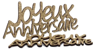 Immagine prodotto di 4 decorazioni in legno dorato con glitter "Happy Birthday" per feste - Taglia unica