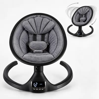 Produktbild von X Adventure Elektrische Babywippe Rocco Velvet Anthrazit – Babyschaukel mit 5 Geschwindigkeiten, Fernbedienung, Bluetooth, ab Geburt bis 9 kg