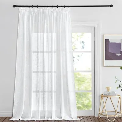 Obrázek produktu pro Záclona Unyqoos® s vzhledem lněného plátna, poloprůhledná, bílá, 160 x 280 cm, polyester, s volánovou páskou – vhodná do obývacího pokoje, propouští světlo