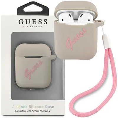 Produktbild von Guess Apple Airpods Cover Grau Pink Silicone Vintage Schutzhülle Tasche Case