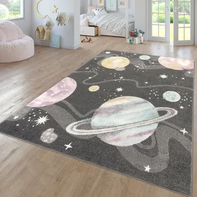 Produktbild von TT Home Teppich Kinderzimmer Kinderzimmerteppich Junge Mädchen Kinderteppich Modern Soft Größe 200 cm Rund