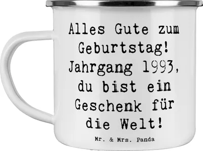 Produktbild von Mr. & Mrs. Panda Pott Spruch 1993 Geburtstag - Weiß - Geschenk, becher emaille, Geburtstagsfeier, Geburtstagsgeschenk, Alter, Geburtsjahr, herzliche Geburtstagswünsche