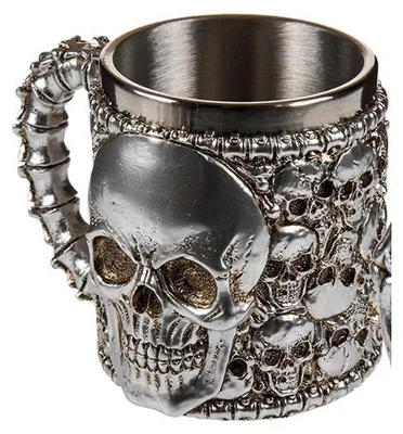 Produktbild von Kaffeebecher mit Totenkopf - silber - Edelstahl - 16 x 11 cm - Bikers